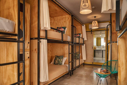 Mayan Monkeys shared hostel room with bunk beds and bathroom for the Los Cabos small group trip.